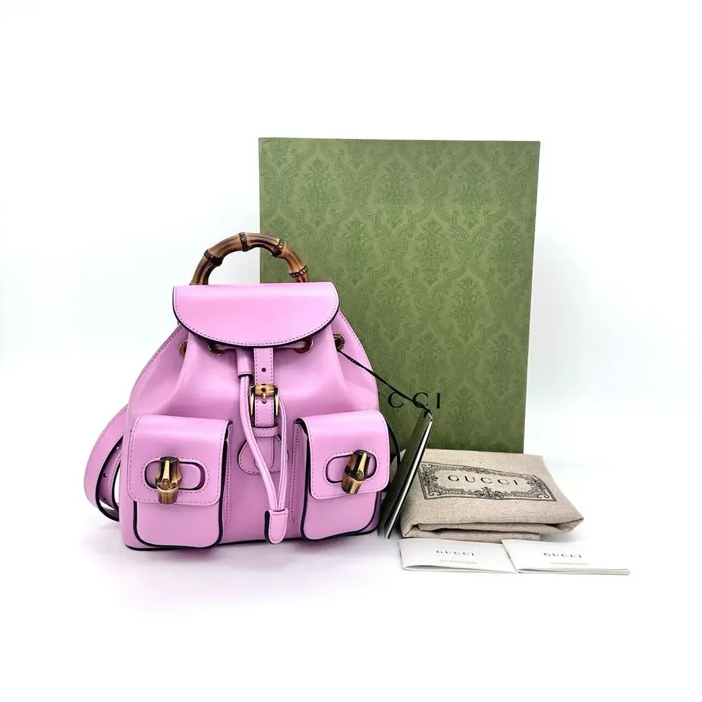 NIB Gucci Bamboo Backpack Pink Smooth Leather Top Handle $3,980 - Picture 5 of 16